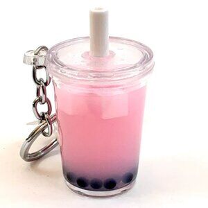 BC Mini Boba Tea Floaty Key Charm with keyring - Pink
